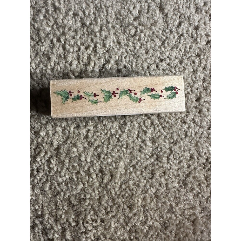 HOLLY and BERRIES Christmas Border Wood Mounted Rubber Stamp by All Night Media
